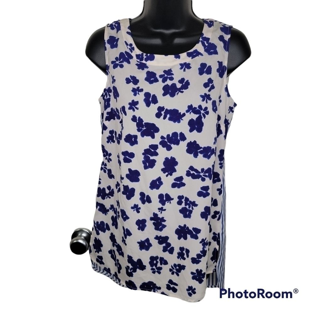 Cabi floral & stripes shirt tail hem tank top cami size xs